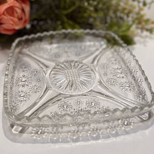 Crystal Square Plate with Floral Design